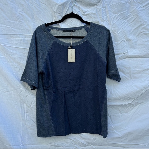 NWT Anthropologie Doe & Rae Denim Style Knit Tee Shirt Size Large 0036 - Picture 1 of 6